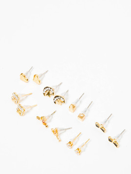 Kolczyki zestaw 7 par różne wzory złote
