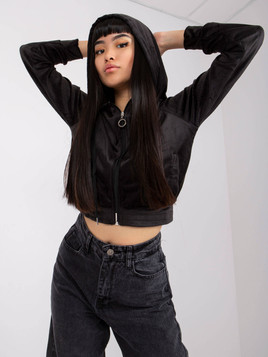 Czarna bluza z kapturem kangurka z weluru Yups