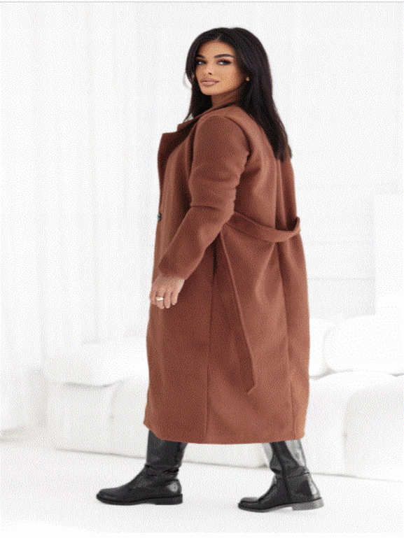 Karmelowy klasyczny długi płaszcz wiązany Och Bella
