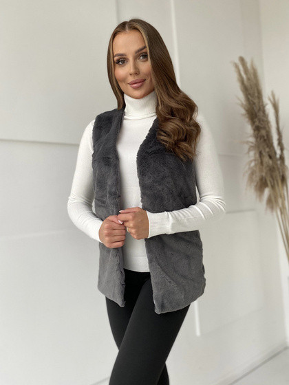 Antracytowa kamizelka damska futrzana Yups