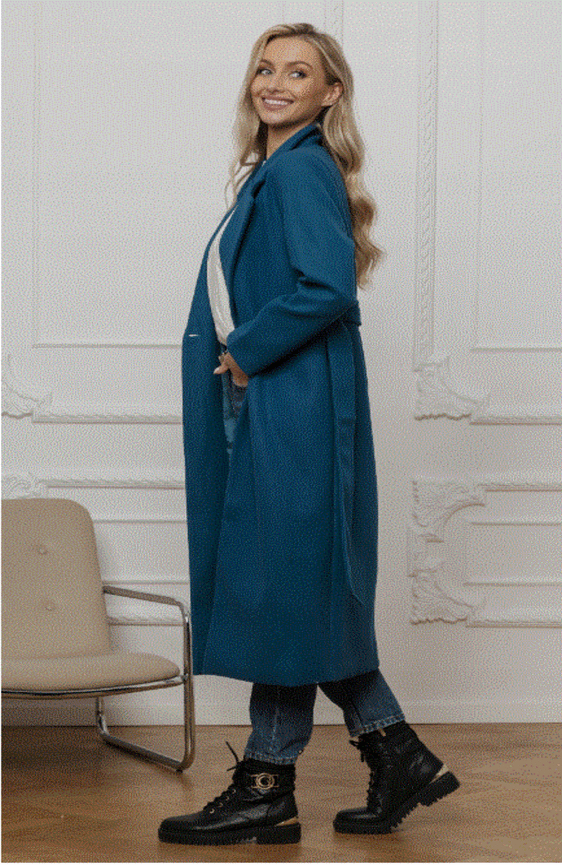 Morski klasyczny długi płaszcz wiązany Och Bella