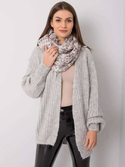 Komin z kolorową nitką i frędzlami biały