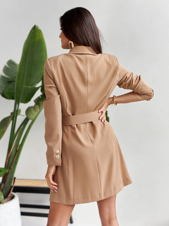 Karmelowa sukienka żakietowa z paskiem By o la la