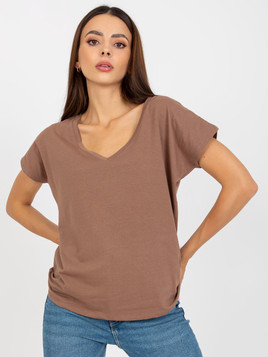 Cappuccino bawełniany t-shirt w serek BASIC
