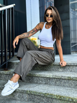 Khaki spodnie joggery parachute Och Bella