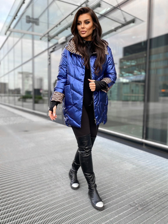 Atramentowa kurtka z kapturem wysoka stójka Yups