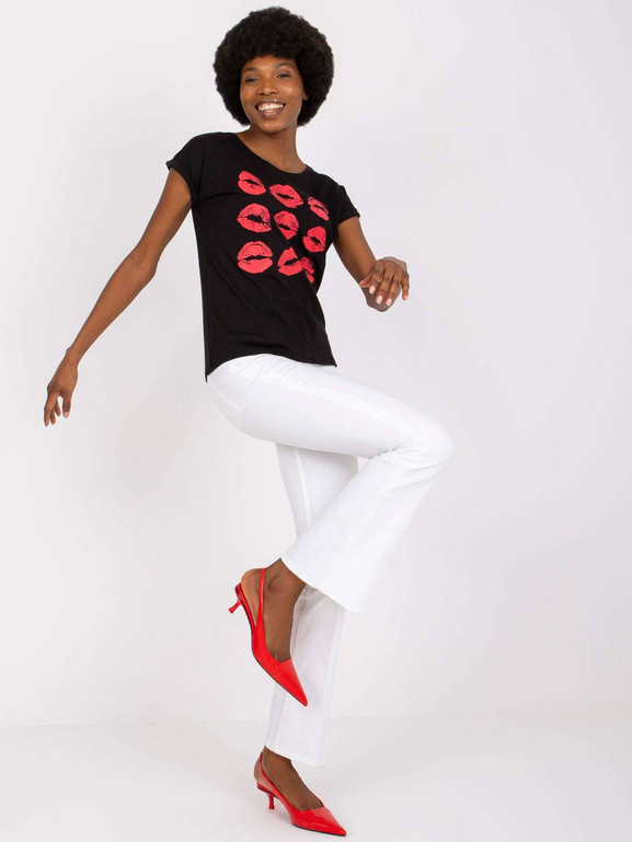 Czarna bluzka z nadrukiem usta Mayflies