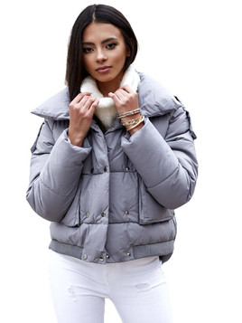 Kurtka krótka typu puffer szeroka forma szara