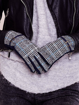 Rękawiczki dotykowe w kratkę granatowe