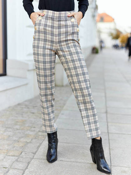 Beżowe spodnie w szkocką kratkę By o la la