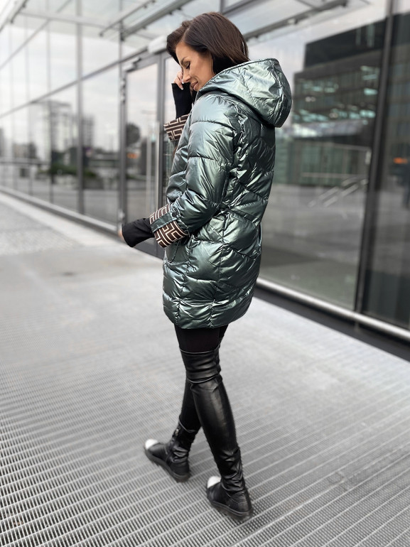 Zielona kurtka z kapturem wysoka stójka Yups