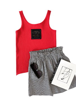 Czerwony top prążkowany na ramiączkach Cocomore