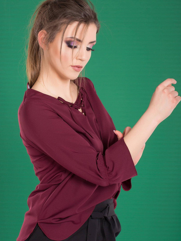 Bluzka ze sznurowanym dekoltem fioletowa