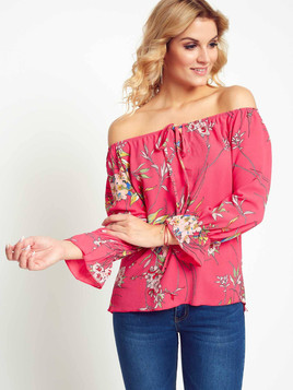 Bluzka z krepy z kwiatowym nadrukiem różowa