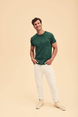 Zielona koszulka męska z czesanej bawełny Iconic rękawem Fruit of the Loom