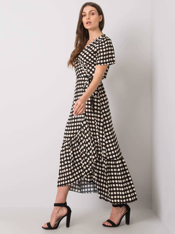 Czarna sukienka maxi groszki kopertowy dekolt Yups