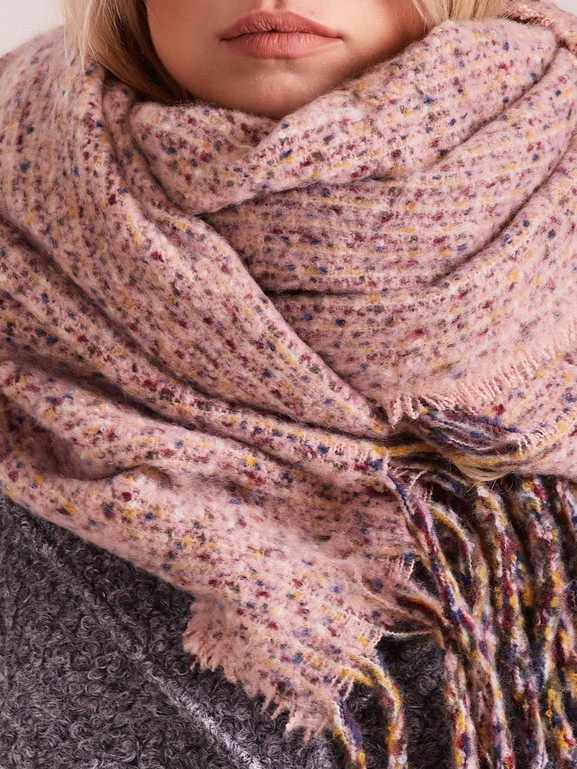 Szalik melange z frędzlami różowy