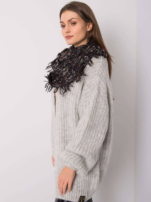 Komin z kolorową nitką i frędzlami czarny