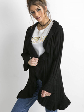 Kardigan zdobiony falbanką czarny