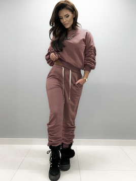 Fioletowe spodnie dresowe z marszczeniami Cocomore