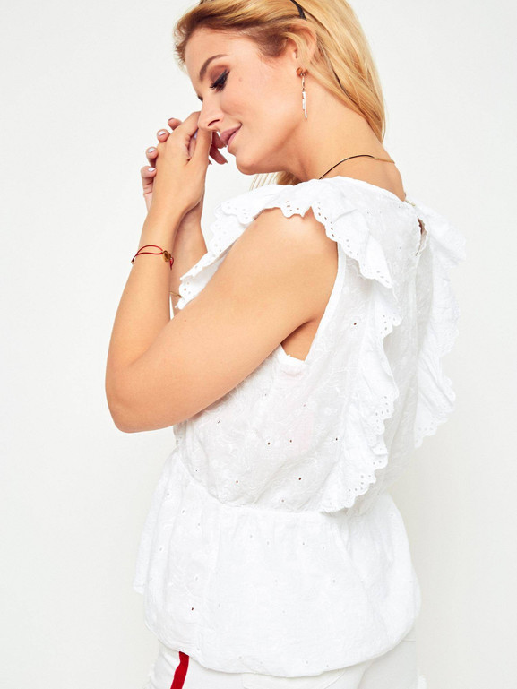 Bluzka z haftowanej tkaniny biała