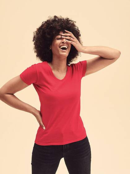Czerwona koszulka damska v-neck Valueweight Fruit of the Loom