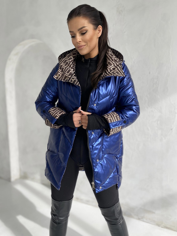 Atramentowa kurtka z kapturem wysoka stójka Yups