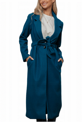 Morski klasyczny długi płaszcz wiązany Och Bella