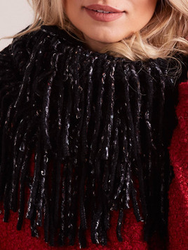 Komin ażurowy z frędzlami czarny