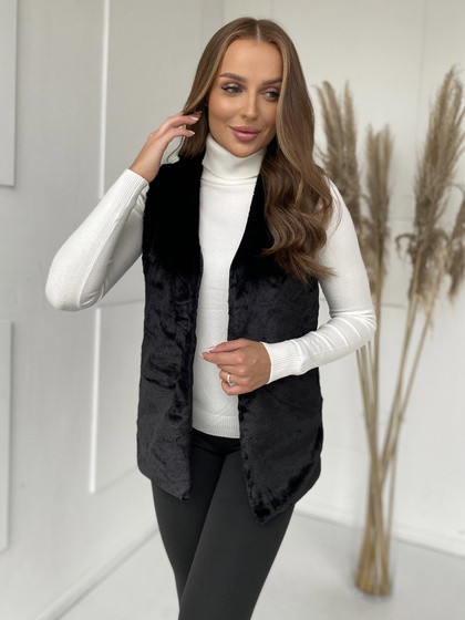 Czarna kamizelka damska futrzana Yups