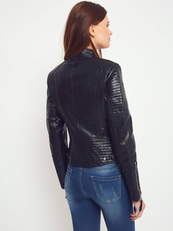 Kurtka w stylu motocyklowym z imitacji skóry czarna