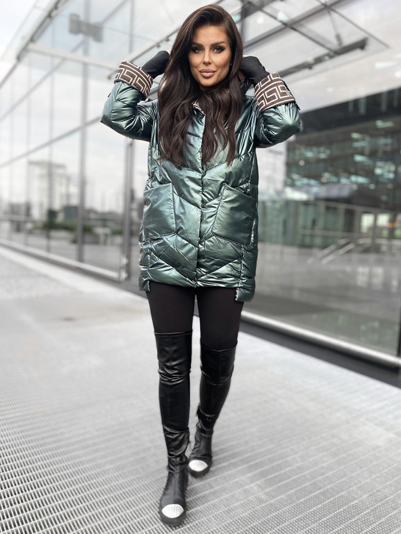 Zielona kurtka z kapturem wysoka stójka Yups