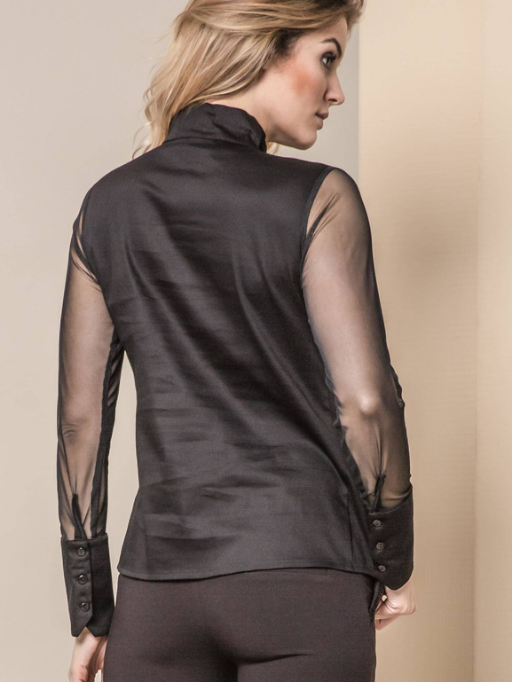 KOSZULA MISS CITY Z TIULOWYMI RĘKAWAMI CZARNA