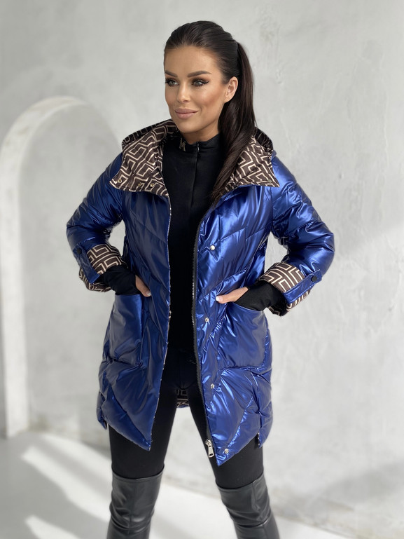 Atramentowa kurtka z kapturem wysoka stójka Yups