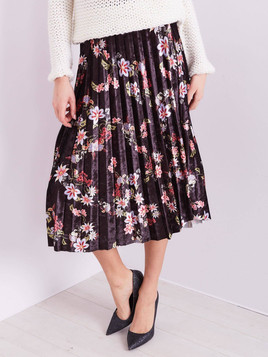 Spódnica welurowa zdobiona nadrukiem w kwiaty czarna