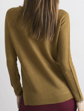 Sweter cienki w prążki musztardowy