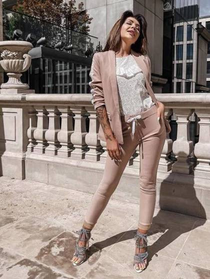 Brązowe spodnie sportowe z lampasami Cocomore