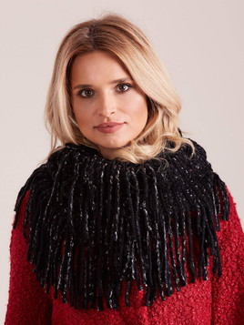 Komin ażurowy z frędzlami czarny