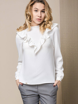 Bluzka Lola z falbanką z przodu biała