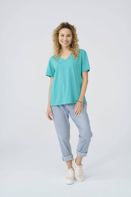 Turkusowa bluzka z dekoltem w serek Blue Shadow