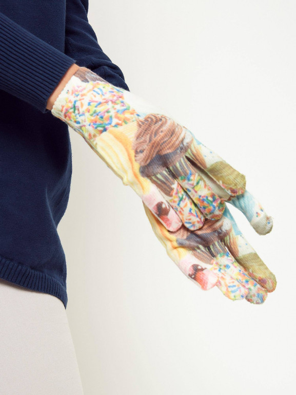 Wielokolorowe rękawiczki dzianiowe z printem Yups