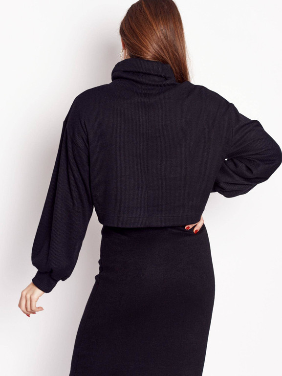 Czarny komplet sukienka bluzka z golfem Cocomore