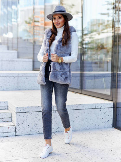 Szara kamizelka z kapturem Och Bella