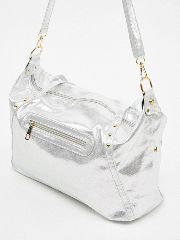 Torba zdobiona nitami srebrna