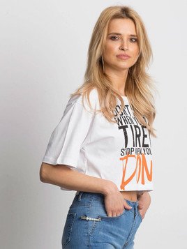 T-shirt cropped z nadrukiem biały