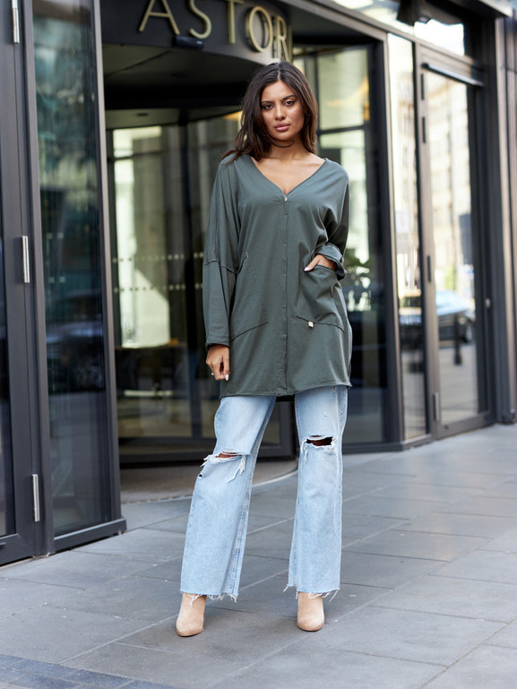 Khaki narzutka oversize zapinana na guziki By o la la