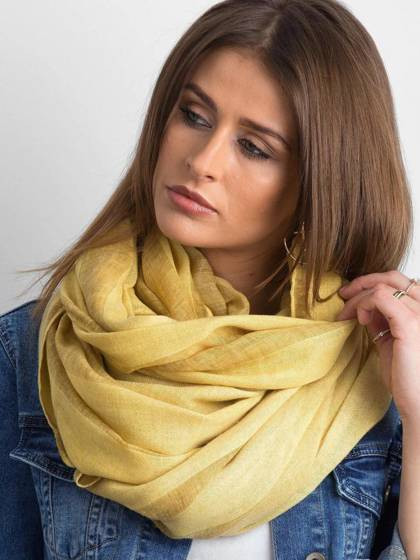 Szalik w pasy z frędzlami żółty