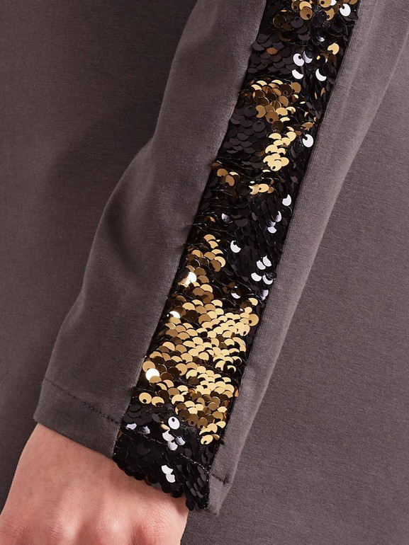 Sukienka zdobiona cekinami wzdłuż rękawów antracyt