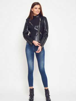Kurtka w stylu motocyklowym z imitacji skóry czarna