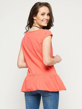 Bluzka z falbanką koralowa